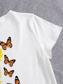 Camiseta con estampado de mariposa y girasol - Blanco - Ver 3