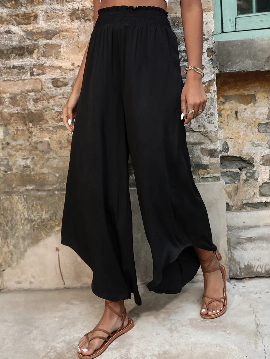 Breezaya 紙袋型腰闊腿褲 - 黑色 - 查看 1