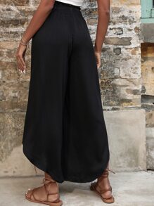 Breezaya 紙袋型腰闊腿褲 - 黑色 - 查看 2