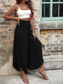 Breezaya 紙袋型腰闊腿褲 - 黑色 - 查看 4