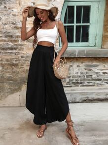 Breezaya 紙袋型腰闊腿褲 - 黑色 - 查看 5