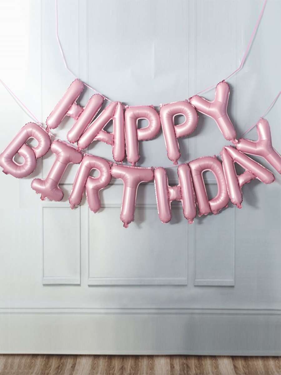 13pcs 16-Inch Happy Birthday Balloons, Decorative Balloons, Party Balloons (Random Coil Colors) - Pink - View 1