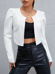 SHEIN PETITE Saco corta de manga farol con parte delantera abierta - Blanco - Ver 1