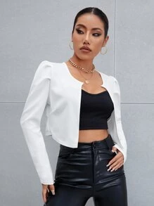 SHEIN PETITE Saco corta de manga farol con parte delantera abierta - Blanco - Ver 3