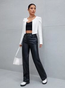 SHEIN PETITE Saco corta de manga farol con parte delantera abierta - Blanco - Ver 4