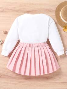 小女童字母圖案運動衫和百褶半身裙 - 彩色 - 查看 2