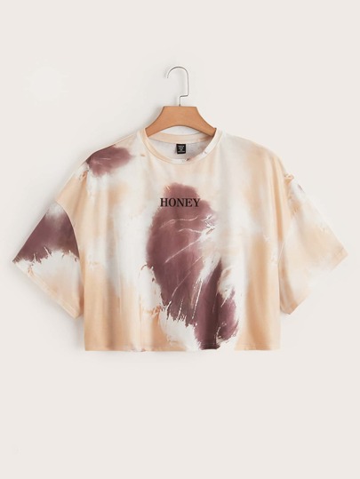 تي شيرت مطبوع بنمط صبغ التي دي وحرفي، صيفي