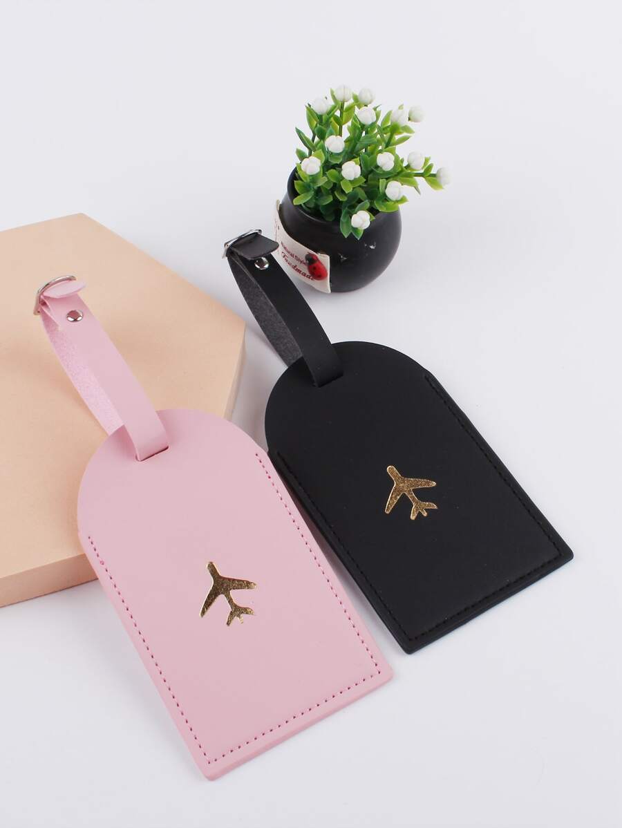 Juego De Maletas De Moda Y Liviano Adecuado Para Viajar En Avión O Regresar A La Escuela, Hecho De PU; Diseño Minimalista Y Elegante Con Patrón De Avión Y Colores Sólidos, Para Estudiantes, Damas Y Caballeros, Parejas, Bodas, Compromisos, Vacaciones, Etiquetas De Equipaje Antirrobo, 2 Piezas/set - Multicolor - Ver 1