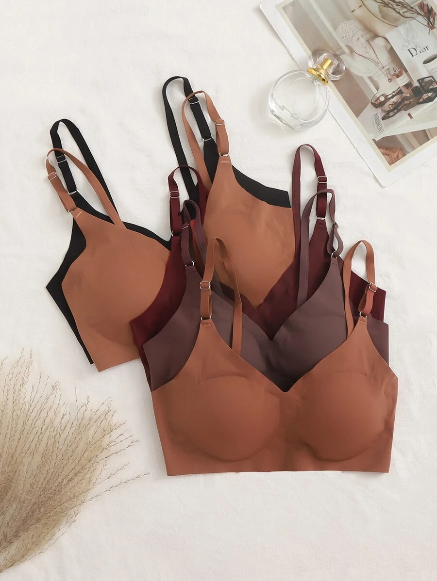 Women's Casual Comfy Plain Backless Bras With Slight Stretch Fabric Multicolor Lingerie Set - Multicolor - View 1