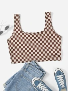 Muchica Áo hai dây Sọc ca rô Giải trí - Cà phê nâu - Xem 1