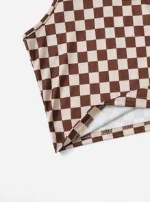 Muchica Áo hai dây Sọc ca rô Giải trí - Cà phê nâu - Xem 5