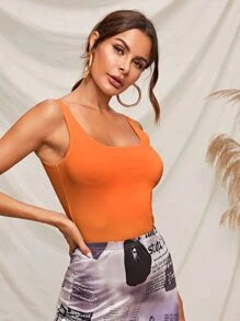 SHEIN Essnce 素色背心上衣 - 橘色 - 查看 1