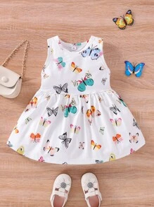 Baby Allover Butterfly Print Sleeveless Dress - White - View 1