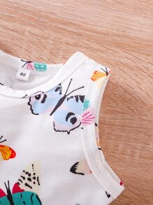 Baby Allover Butterfly Print Sleeveless Dress - White - View 5