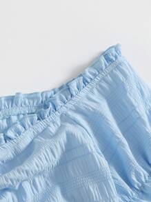 Soleia Áo sơ mi Plus Size Dây kéo viền lá sen Thắt nút Xù màu trơn Boho - Màu xanh nhạt - Xem 4