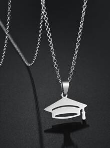 1pc New Stainless Steel Graduation Cap Pendant Necklace, Fashion Necklace For Men And Women, Graduation Gift - Silver - View 1