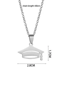 1pc New Stainless Steel Graduation Cap Pendant Necklace, Fashion Necklace For Men And Women, Graduation Gift - Silver - View 3