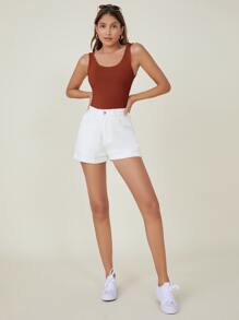 SHEIN BASICS 大圓領素色背心上衣 - 鏽棕色 - 查看 3