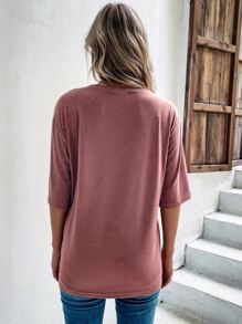 SHEIN LUNE Pocket Patched Drop Shoulder Tee