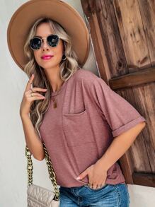 SHEIN LUNE Pocket Patched Drop Shoulder Tee