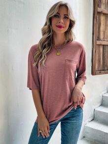 SHEIN LUNE Pocket Patched Drop Shoulder Tee