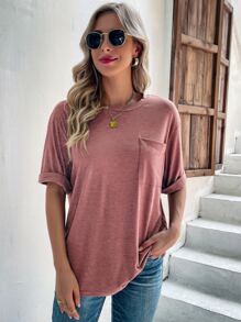 SHEIN LUNE Pocket Patched Drop Shoulder Tee