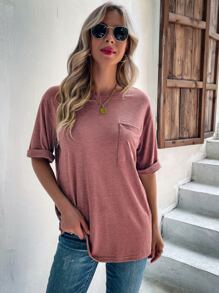 SHEIN LUNE Pocket Patched Drop Shoulder Tee