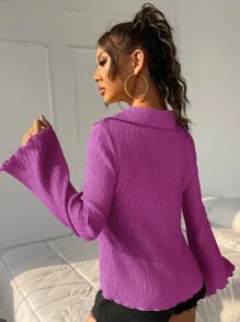 SHEIN ICON Áo sơ mi tay áo lá sen Ren Mộc nhĩ - Màu tím - Xem 2