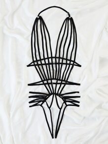 Cut-out Harness Bodysuit - Black - View 3
