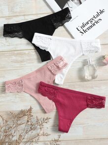 4 件装对比色蕾丝内裤套装性感内衣 - 彩色 - 查看 1