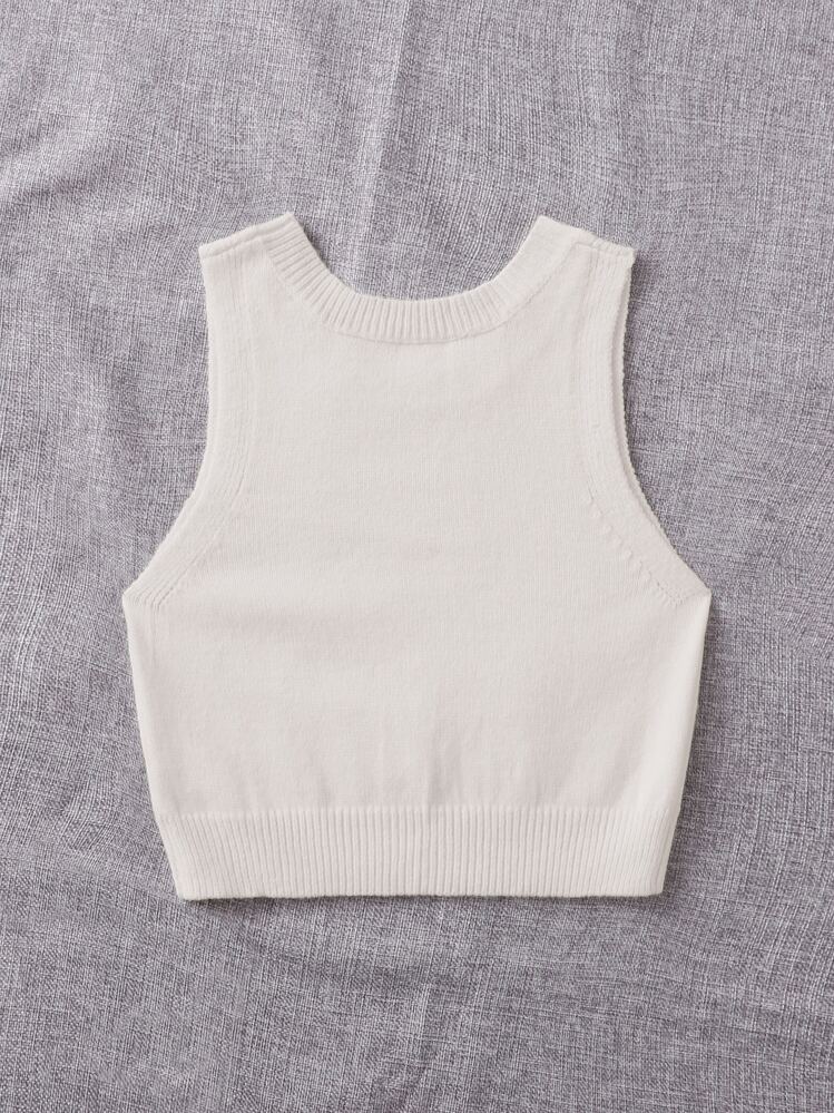 Breezaya Casual Versatile Solid Color Crew Neck Women Sweater Vests - Beige - View 2