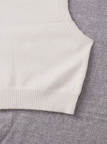 Breezaya Casual Versatile Solid Color Crew Neck Women Sweater Vests - Beige - View 4