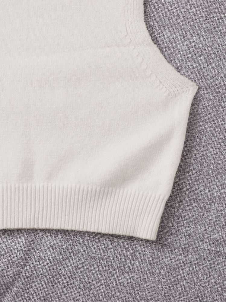 Breezaya Casual Versatile Solid Color Crew Neck Women Sweater Vests - Beige - View 4