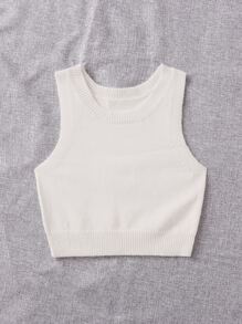 Breezaya Casual Versatile Solid Color Crew Neck Women Sweater Vests - Beige - View 5