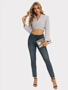 Áo khoác  âu phục nữ Trọn gói màu trơn Thanh lịch - Màu Xám nhạt - Xem 4