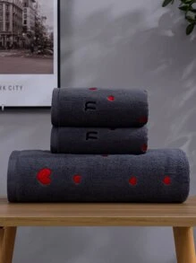 QIBHI 1 pieza Toalla de baño con bordado de corazón o 1 pieza Toalla de mano, toalla suave y cómoda para el baño, decoración del hogar, vuelta al colegio, para salón de belleza, baño del hogar - Gris Oscuro - Ver 1