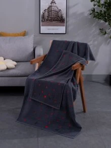 QIBHI 1 pieza Toalla de baño con bordado de corazón o 1 pieza Toalla de mano, toalla suave y cómoda para el baño, decoración del hogar, vuelta al colegio, para salón de belleza, baño del hogar - Gris Oscuro - Ver 2