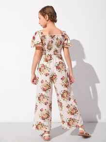 SHEIN Áo liền quần Gái viền lá sen Dải chun Hoa Boho - Nhiều màu - Xem 2
