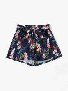 SHEIN Quần Short kích thước lớn Thắt lưng Quần paper-bag Hoa Nhiệt đới Boho - Nhiều màu - Xem 4