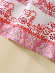 Niñas Vestido con estampado floral ribete con fruncido - Rojo y blanco - Ver 3