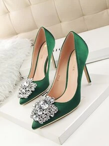 Giày cao gót đính đá Rhinestone Decor Stiletto Court, Giày nữ đính đá Rhinestone có gót mỏng, Gợi cảm và thon gọn, Giày mũi thấp nhọn đính đá Rhinestone sáng bóng - màu xanh lá - Xem 2