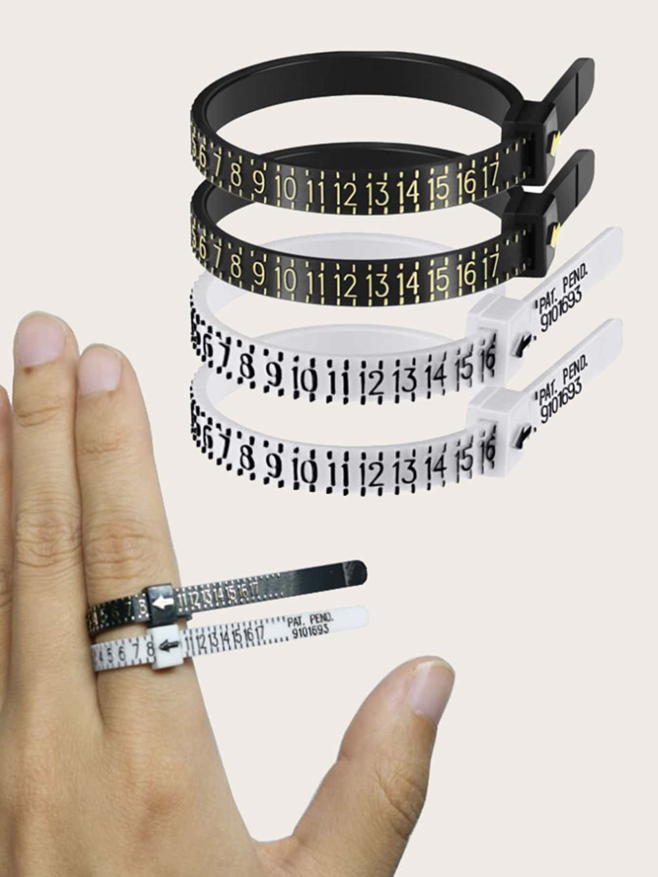 1pc Random Color Ring Size Hand Measure Tool, Plastic Ring Sizer For Home,Stickers,Wall Decal, Vinyl Decal For Home Decorations,Spring Decoration Items Refresh Your Home,Rama Decoration Stickers Gifts Birthday Graduation - Black and White - View 1
