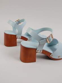 Fashionable Ankle Strap Sandals For Women, Studded Decor Chunky Heeled Sandals - Baby Blue - View 4