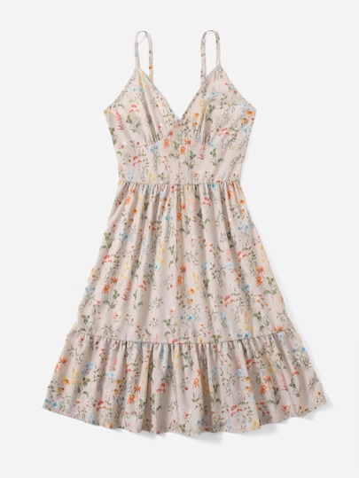 Floral Print Flounce Hem Cami Dress
