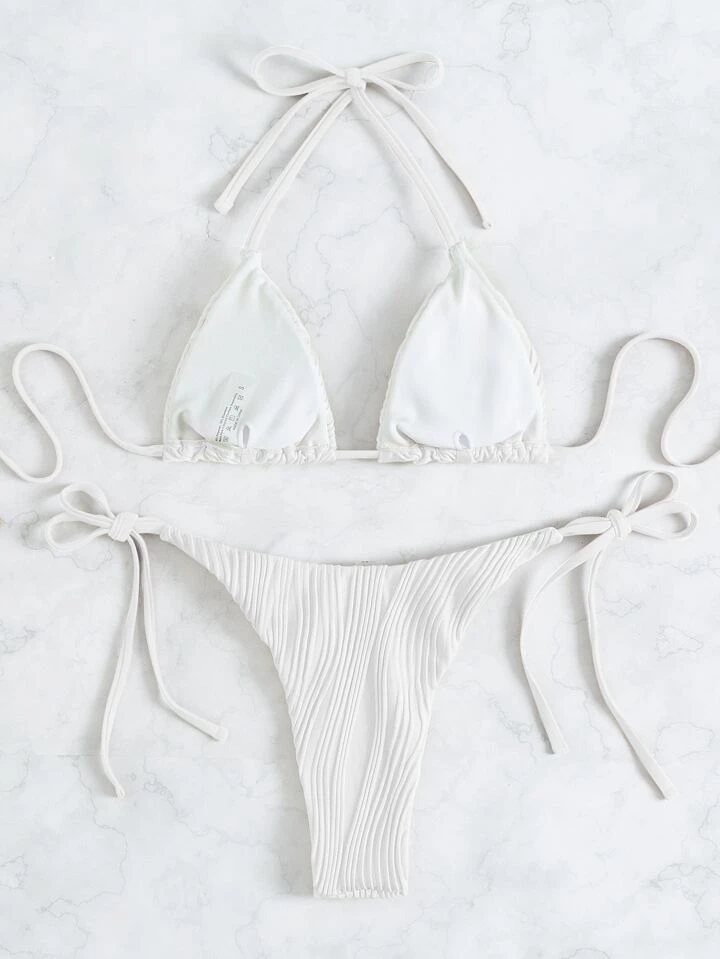 shein textured triangle tie side bikini