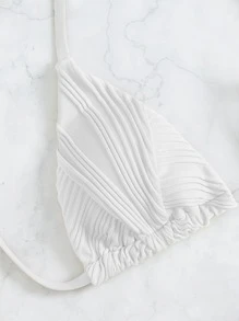 SHEIN Swim 夏季沙灘純色三角形綁帶式比基尼 - 白色 - 查看 3