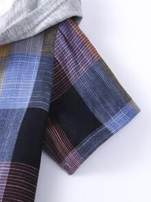 小男童格紋印花連帽襯衫不帶T恤 - 彩色 - 查看 3