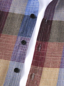 小男童格紋印花連帽襯衫不帶T恤 - 彩色 - 查看 4