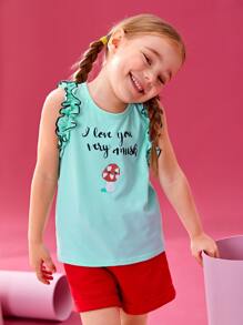 Queen Aubergine 小女童褶邊標語圖案T恤