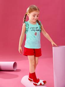 Queen Aubergine 小女童褶邊標語圖案T恤